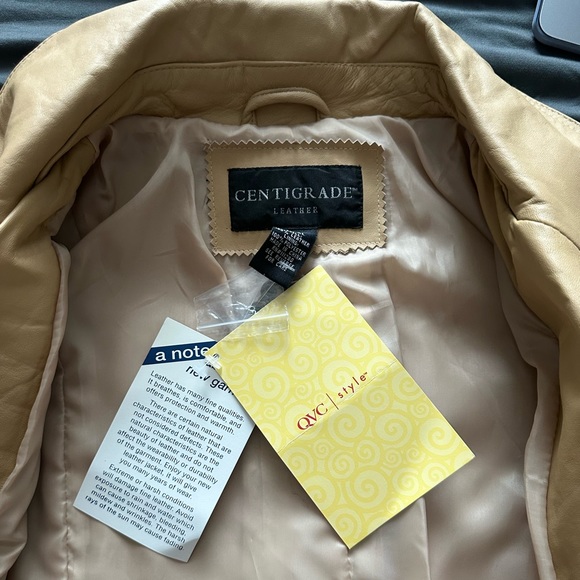 Leather Trench Coat, Centigrade, Women’s XL, Tan/Cream, BRAND NEW - Picture 4 of 6